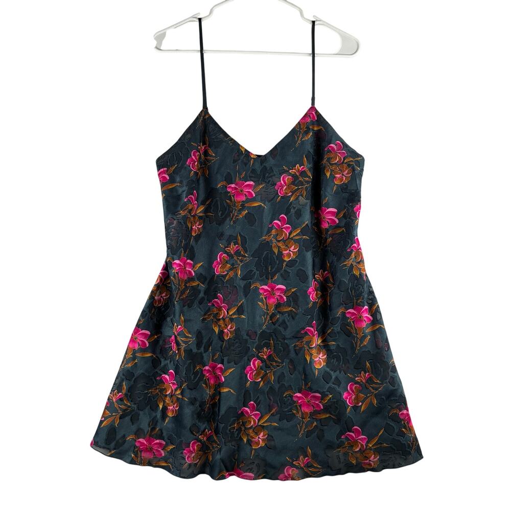 Victorias Secret Gold Label Satin Chemise Women's Lg Lingerie Floral Lace Up Bow